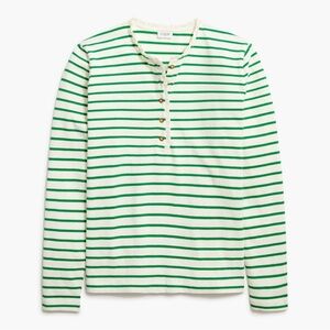 J. Crew Green Striped Ruffle-Collar Long-sleeved Henley - 100% Cotton - Size XXS